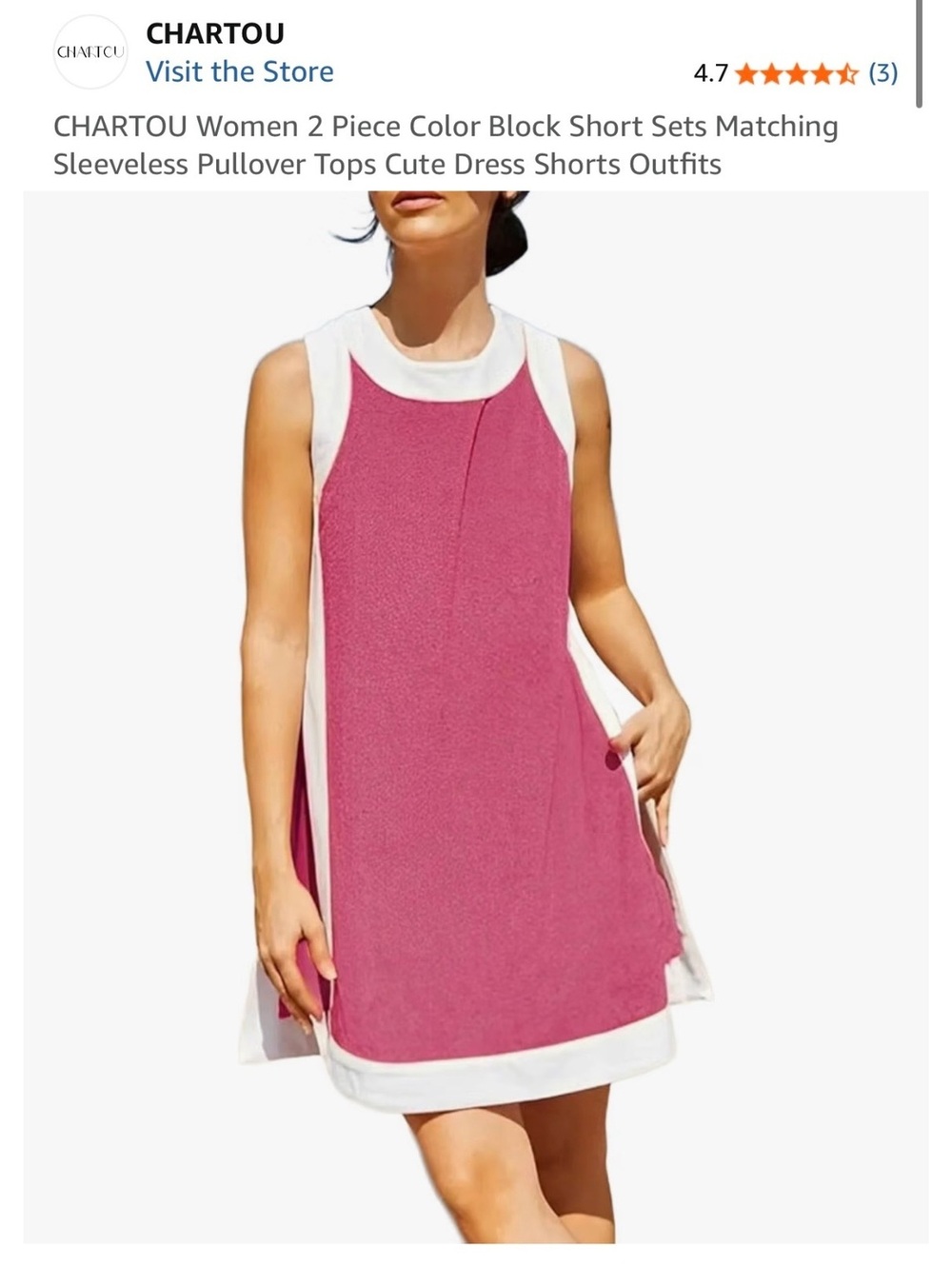 CHARTOU Women's 2 Piece Color Block Short Set Sleeveless Pullover Top Small